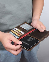 Cool Leather Long Wallet for Men Slim Bifold Wallet Passport Wallet Travel Wallet