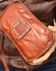 Handmade Genuine Leather Mens Clutch Cool Long Wallet Zipper Clutch Wristlet Wallet for Men