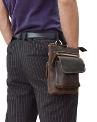 Casual Brown Leather Mini Messenger Bag Men's Belt Pouch Belt Bag Waist Pouch For Men