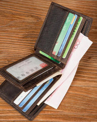 Cool Brown Leather Mens Bifold Small Wallet Thin Front Pocket Wallet Trifold billfold Wallet for Men