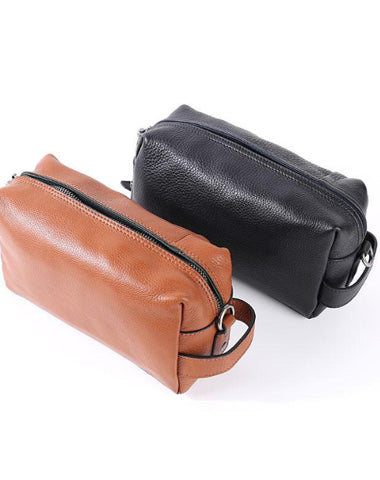 Handmade Black Leather Mens Clutch Cool Hand Bag Zipper Clutch Wristlet Clutch for Men