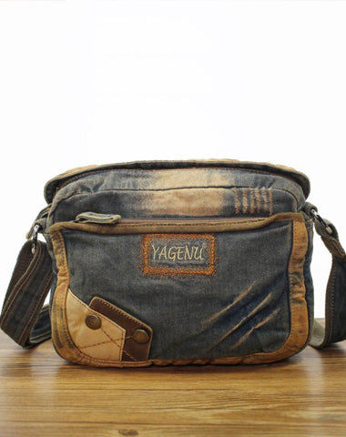 Blue Denim Mens Casual Small Messenger Bag Jean Postman Bag Courier Bag For Men