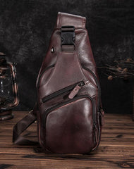 Brown Cool LEATHER MENS 8'' Sling Bag Coffee Chest Bag Brown One Shoulder Bag For Men