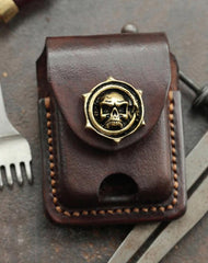 Cool Skull Brown Leather Mens Holster Zippo Lighter Cases Standard Zippo Lighter Holder Belt Clip For Men