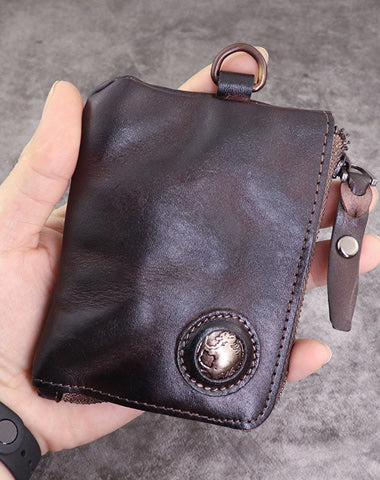 Brown Men Leather Front Pocket Wallets Card Holder Zip Card Holder Wallet For Men