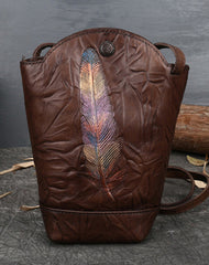 Vintage Womens Brown Leather Shoulder Bucket Bag leather phone Bucket bag for women Side bag crossbody bag