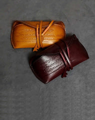 Handmade Vintage LEATHER MEN'S Womens Sunglasses Box - Front View