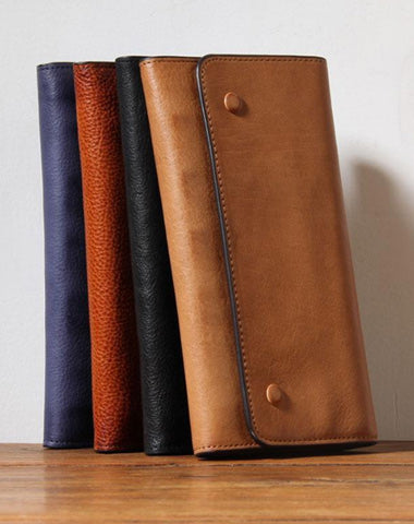 Handmade Genuine Leather Mens Cool Long Leather Wallet Phone Wallet Clutch Wallet for Men