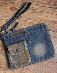 Cool Denim Blue Mens Envelope Bag Clutch Jean Wristlet Bag Hand Bag For Men