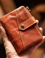 Cool Brown Leather Mens billfold Wallet Bifold SMall Wallet Black Front Pocket Wallet For Men