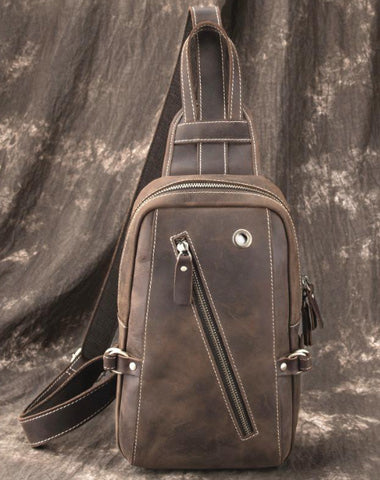 Best LEATHER MENS Sling Bags Sling Pack Vintage One Shoulder Backpack Chest Bag For Men