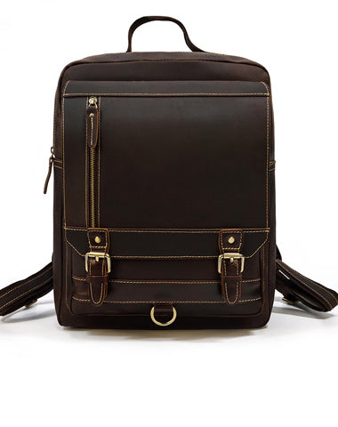 Casual Brown Mens Leather Large School Backpack Satchel Backpack Computer Backpack For Men