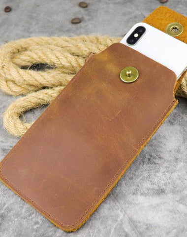 Cool Leather Men's Slim Cell Phone Holster Phone Holster Waist Belt Bag Belt Pouch For Men