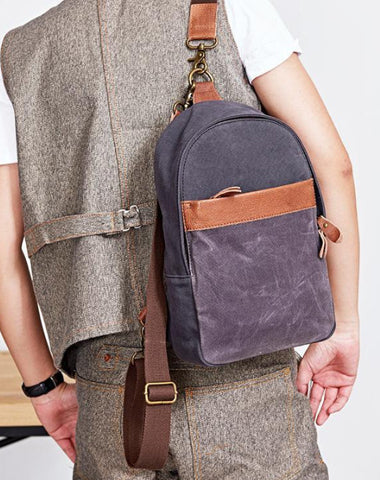 Canvas Mens Navy Sling Bag Sling Backpack One Shoulder Packs Chest Bags for men