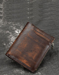 Brown MENS LEATHER Bifold Wallet Billfold Wallet Card Wallet Dark Brown Coin Wallet FOR MEN