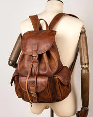 Fashion Brown Mens Leather 15inchs Computer Backpack Cool Travel Backpack School Backpack for men