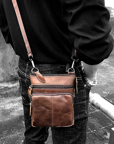 Casual Brown LEATHER MENS SMALL VERTICAL Postman BAG SIDE BAG Cool COURIER BAG MESSENGER BAG FOR MEN