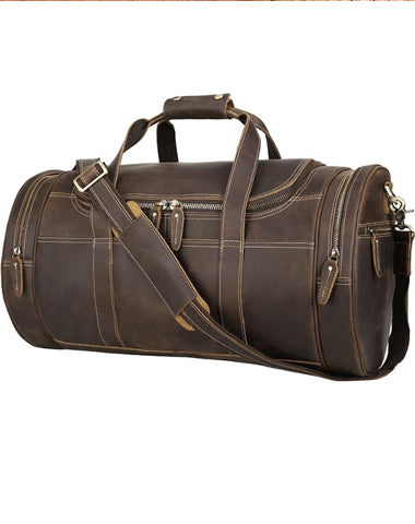 Casual Brown Leather Barrel ound Men's Large Overnight Bag Travel Bag Luggage Weekender Bag For Men