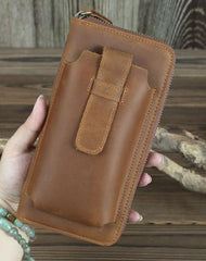 Brown Vintage Leather Long Wallet for Men Bifold Black COffee Phone Clutch Wallet For Men