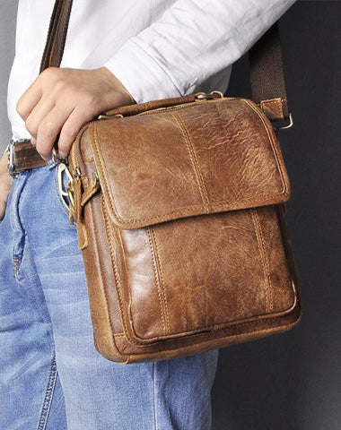 Brown LEATHER MENS Vertical SIDE BAG Small COURIER BAG Vertical Handbag MESSENGER BAG FOR MEN