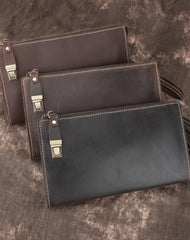 Brown MENS LEATHER Wristlet Wallet SLIM ZIPPER CLUTCH WRISTLET PURSE BAG CLUTCH BAG FOR MEN