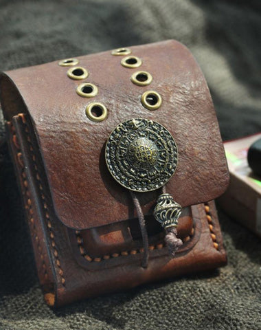 Cool Handmade Brown Leather Mens Zippo Cigarette Case with Lighter Holder Belt Loop for Men