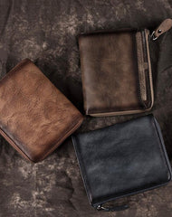 Brown Vintage Bifold Wallet Leather Mens billfold Small Wallet Zipper Small Wallet For Men