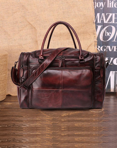 Cool Brown Leather Mens 15" Large Weekender Bag Black Business Travel Bag Tan Duffle Bag for Men