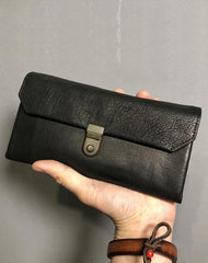 Handmade Genuine Leather Mens Cool Long Leather Wallet Phone Wallet Clutch Wallet for Men