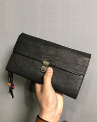 Genuine Leather Mens Clutch Cool Slim Wallet Passport Travel Clutch Wristlet Wallet for Men