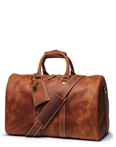 Cool Leather Mens 15-inch Brown Large Weekender Bag Black Vintage Travel Bag Duffle Bag for Men