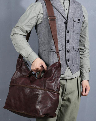 Casual Black Leather Mens 15 inches Tote Side Bag Large Messenger Bag Brown Tote Handbag Courier Bag for Men