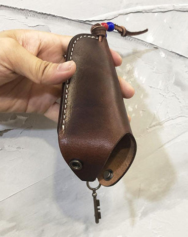Handmade Leather Mens Cool Key Holder Car Key Wallet Brown Distressed Car Key Case for Men