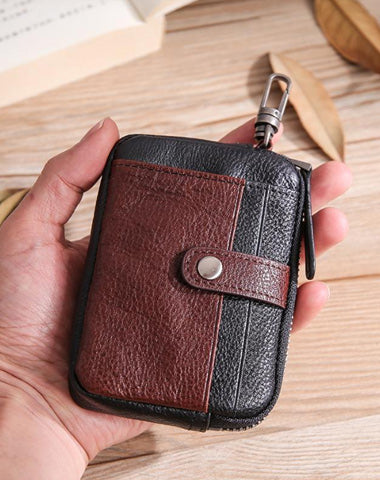 Leather Mens Card Wallets Cool Small Zipper Card Wallet Key Wallet with Belt Clip For Men