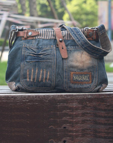 Blue Denim Mens Casual Small Messenger Bags Jean Postman Bag Courier Bag For Men