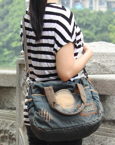 Blue Denim Mens Womens Casual Large Handbag Messenger Bags Jean Handbags Shoulder Bag For Men