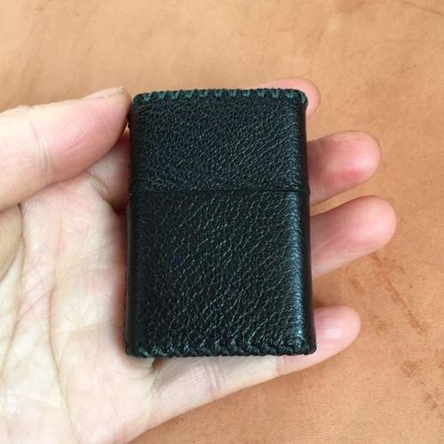 Cool Black Leather Mens Classic Zippo Lighter - Back View