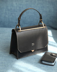 Fashion Womens Tan Leather Flap Over Handbag Purse Handmade Square Crossbody Bag Shoulder Bag Purse