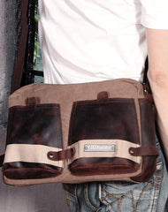 Fashion Canvas Leather Mens Side Bags Messenger Bags Army Green Canvas Canvas Courier Bag for Men