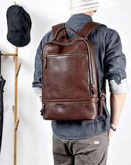 Brown Cool Leather Mens School Backpack College Backpack Computer Backpack For Men