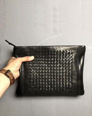 Genuine Leather Braided Mens Clutch Cool Slim Wallet Zipper Clutch Wristlet Wallet for Men