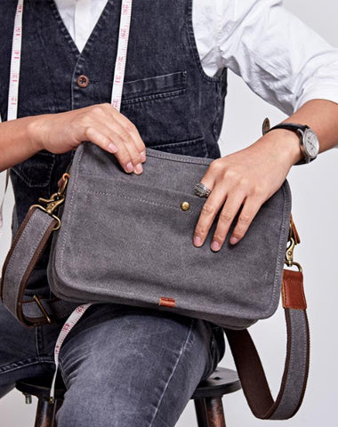 Canvas Cool Mens Small Square Side Bag Canvas Messenger Bags Canvas Travel Courier Bags for Men