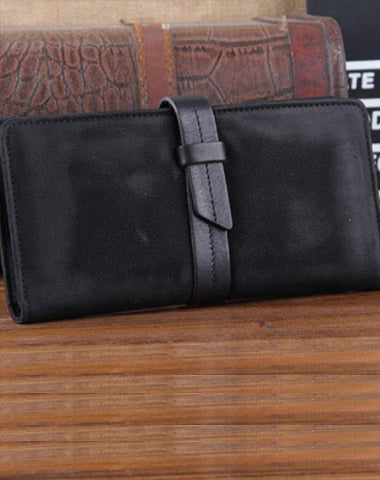 Handmade Leather Mens Cool Long Leather Wallet Clutch Wristlet Wallet for Men