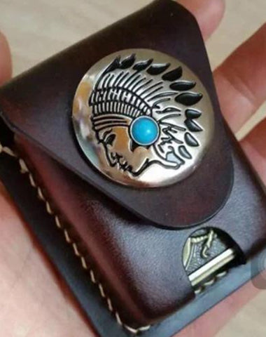 Leather Coffee Handmade Indian Mens Armor Zippo Lighter Case Zippo Lighter Holder with Belt Loop for Men