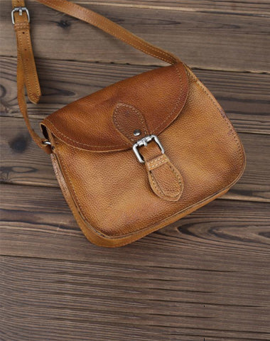 Brown Leather Small Small Saddle Messenger Bag Mini Shoulder Bag Side Bag For Men