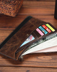 Vintage Coffee Mens Slim Leather Long Wallet - Front View