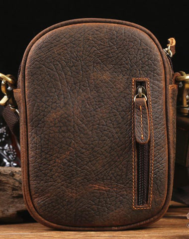 Badass Brown Leather Messenger Bag Men's Small Side Bag Mini Phone Bag Courier Bag For Men