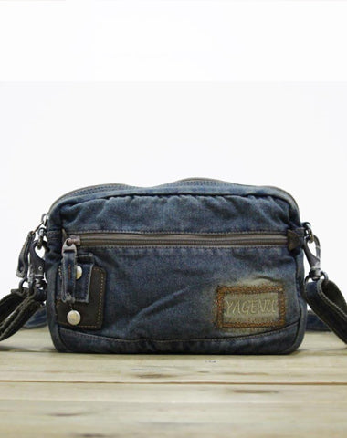Blue Denim Mens Casual Side Bag Small Messenger Bag Jean Postman Bag Courier Bag For Men