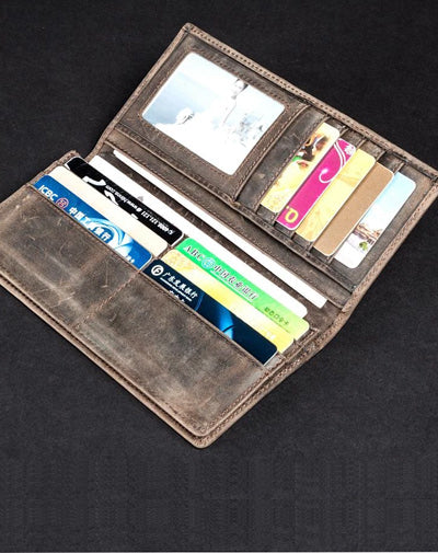 Light Brown Vintage Mens long Wallet Dark Brown Clutch Wallet Long Wallets for Men
