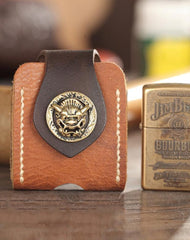 Handmade Brown Leather Mens Armor Zippo Lighter Cases With Belt Loop Zippo Standard Lighter Holders For Men